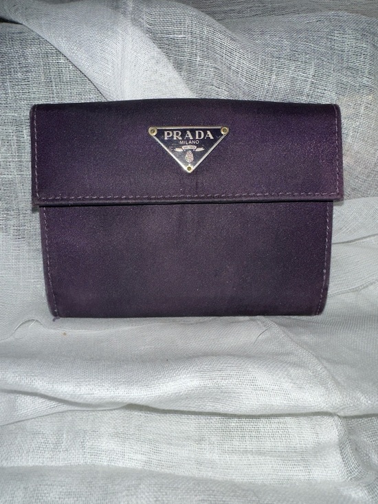 Prada Handbags - Prada Purple Nylon Triangular Logo Wallet with Silver/Gold Hardware